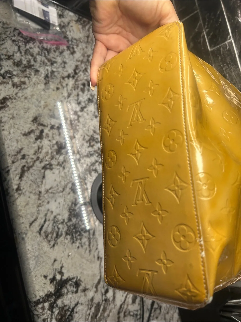 LOUIS VUITTON LV Mustard Monogram Vernis Patent Leather Reade Tote Bag France